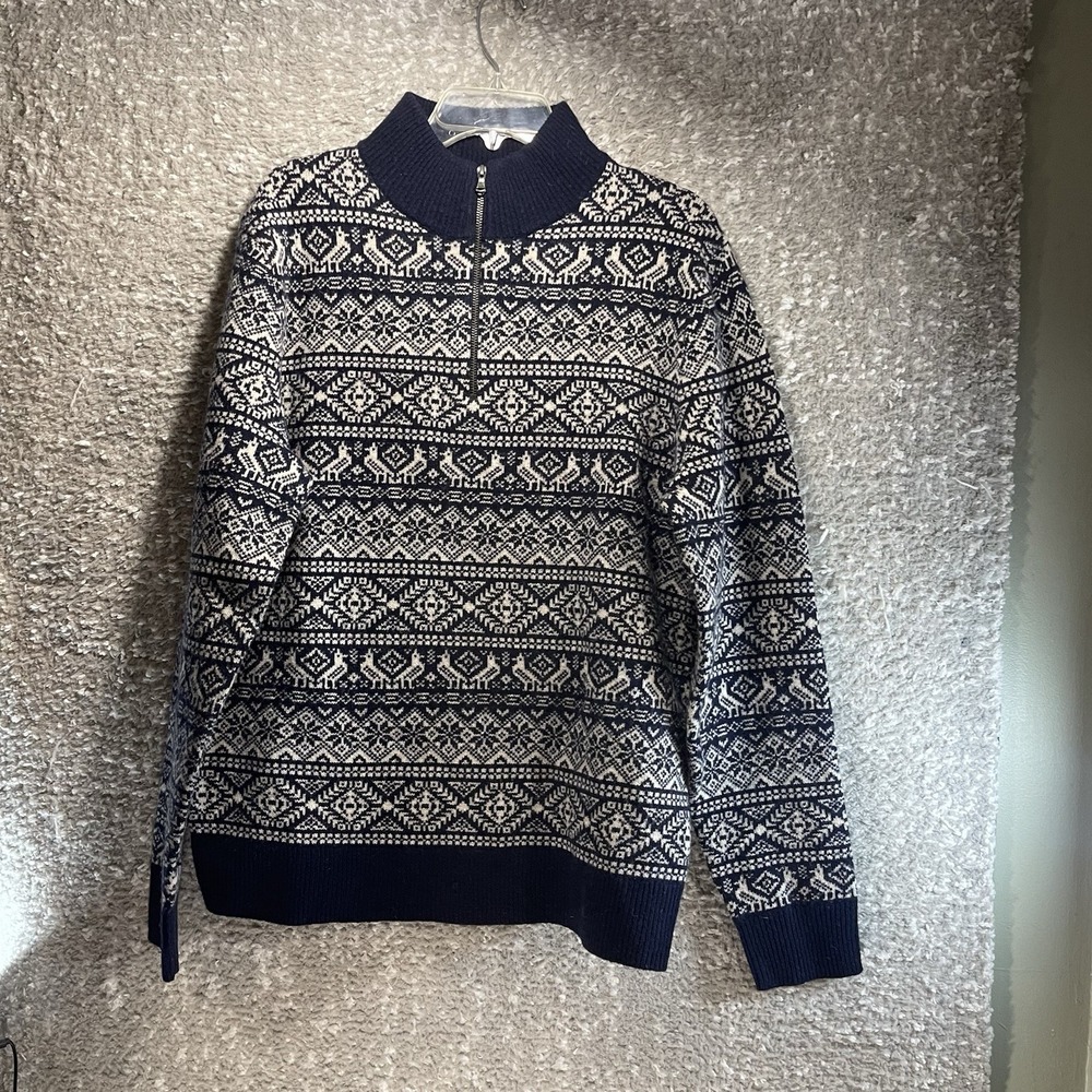 J. Crew Fair Isle Sweater Men's L Lambswool Pullover Multicolor 1/4 Zip Preppy
